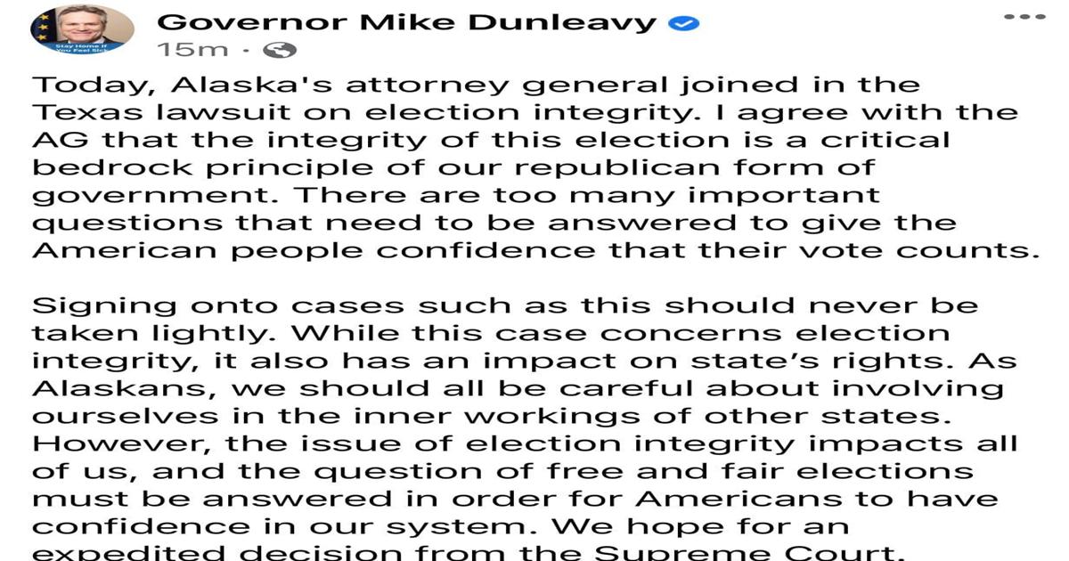 Governor Mike Dunleavy Caves and Joins the Lawsuit With Texas About Our Elections!